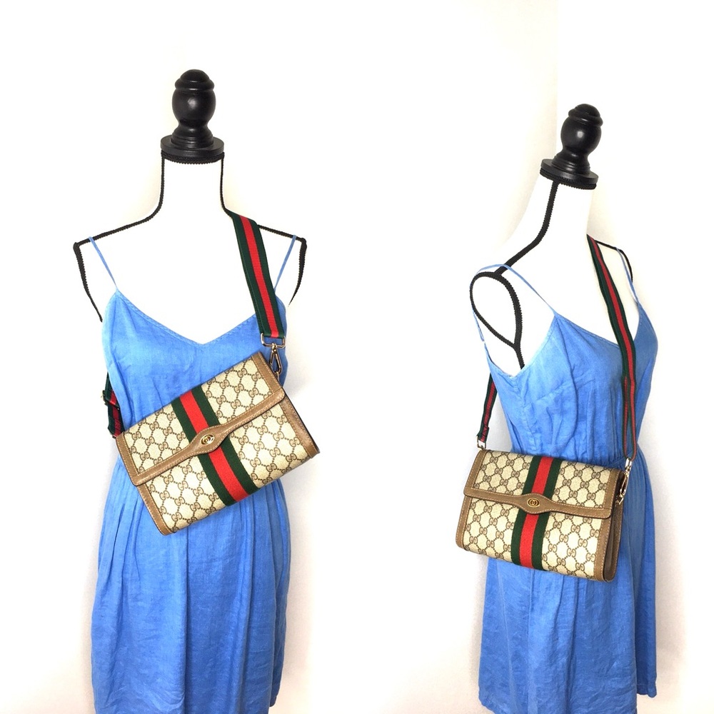 Gucci Beige GG Canvas Crossbody with Green and Red Web Stripe and Brown Trim - Picture 3 of 16